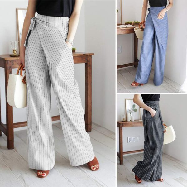 Amazon AliExpress Foreign Trade Women's Autumn New Explosions Striped Lace-up Pants