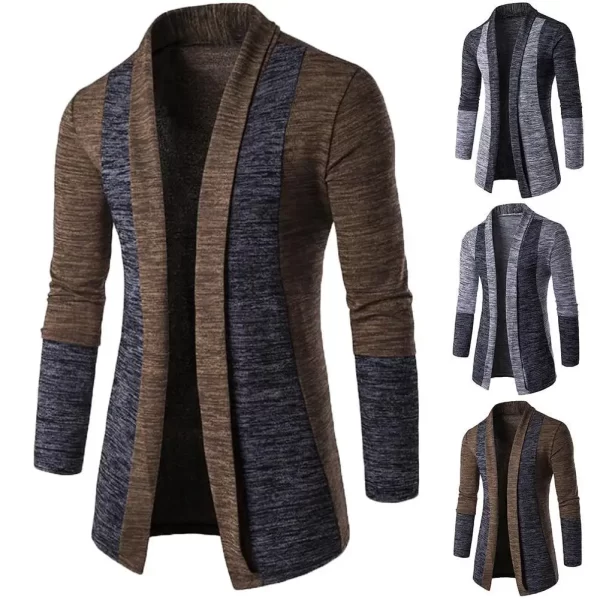 New Retro Men's Sweater Men's Cardigan Stitching Contrast Color Long-sleeved Slim-fit Sweater Jacket Jaqueta Masculina Inverno