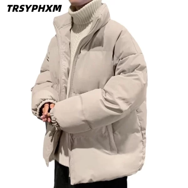 Winter new thick cotton jacket, men's trendy couple outfit, bread jacket, loose and handsome stand up collar cotton jacket - Image 2