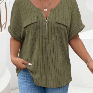 Plus Size Solid Women T shirts Fashion Women Summer New Short Sleeve Rib Knit Casual Tees Tops Female Casual Loose Street Tshirt