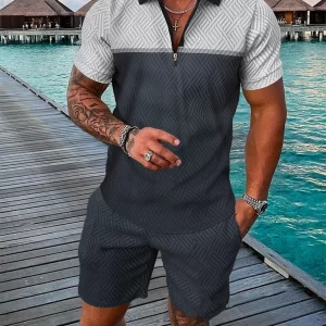New Summer Trend Retro 3D Print Men's Tracksuit Set Casual Zipper Collar Polo Shirt And Shorts 2pcs Sets Men Clothing Pullover - Image 5