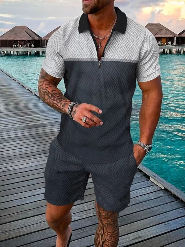 New Summer Trend Retro 3D Print Men's Tracksuit Set Casual Zipper Collar Polo Shirt And Shorts 2pcs Sets Men Clothing Pullover - Image 5