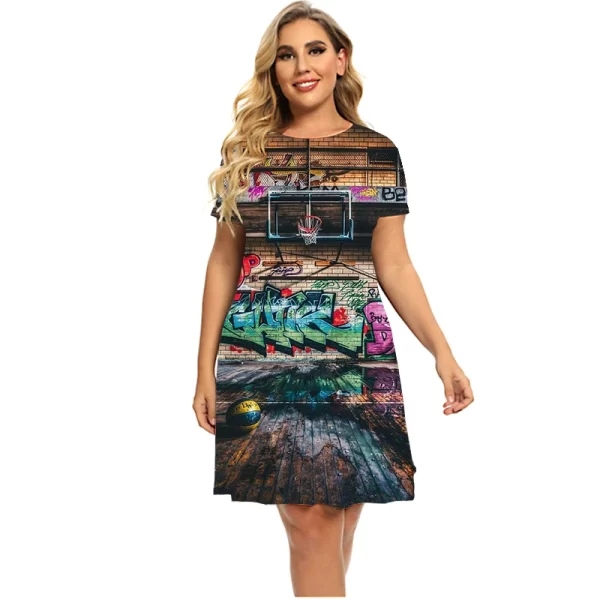 New Fashion Cute Kawaii Dresses Women Graffiti Print Hip Hop Short Sleeve Loose Casual Mini Dress Plus Size Summer Clothing 6XL - Image 2