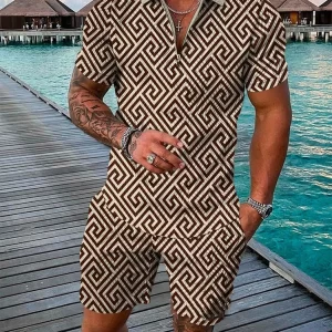 New Summer Trend Retro 3D Print Men's Tracksuit Set Casual Zipper Collar Polo Shirt And Shorts 2pcs Sets Men Clothing Pullover - Image 4