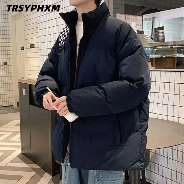 Winter new thick cotton jacket, men's trendy couple outfit, bread jacket, loose and handsome stand up collar cotton jacket - Image 6