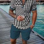 New Summer Trend Retro 3D Print Men's Tracksuit Set Casual Zipper Collar Polo Shirt And Shorts 2pcs Sets Men Clothing Pullover