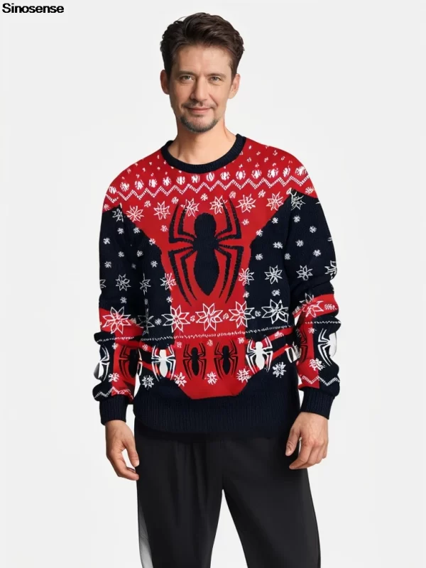 Men Women New Year Eve Xmas Sweatshirt 3D Spider Printed Holiday Party Jumper Tops Couples Pullover Ugly Christmas Sweater