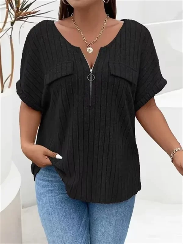 Plus Size Solid Women T shirts Fashion Women Summer New Short Sleeve Rib Knit Casual Tees Tops Female Casual Loose Street Tshirt - Image 2