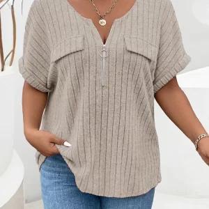Plus Size Solid Women T shirts Fashion Women Summer New Short Sleeve Rib Knit Casual Tees Tops Female Casual Loose Street Tshirt - Image 4