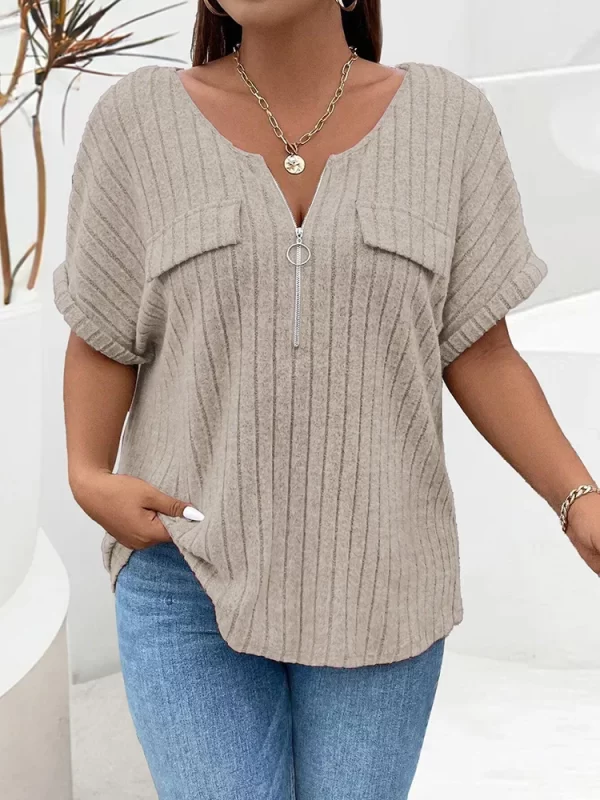 Plus Size Solid Women T shirts Fashion Women Summer New Short Sleeve Rib Knit Casual Tees Tops Female Casual Loose Street Tshirt - Image 4