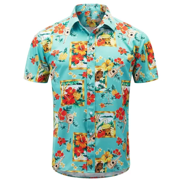 Men's shirt 2024 new style printed lapel short-sleeved Hawaiian vacation summer casual breathable street outdoor work daily - Image 2