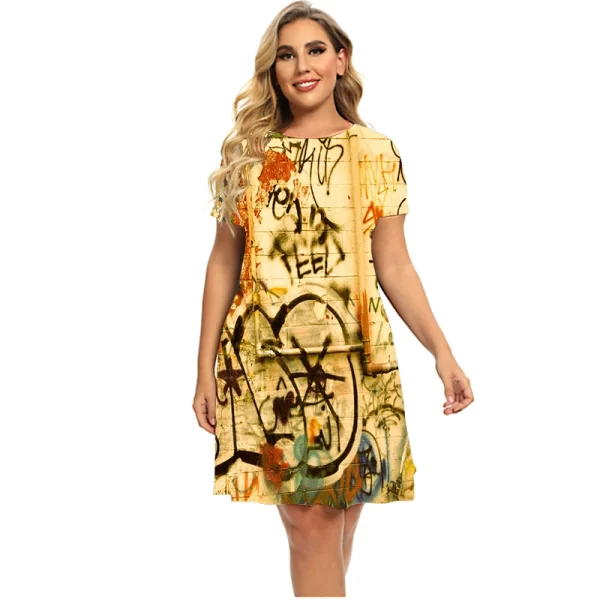 New Fashion Cute Kawaii Dresses Women Graffiti Print Hip Hop Short Sleeve Loose Casual Mini Dress Plus Size Summer Clothing 6XL - Image 4