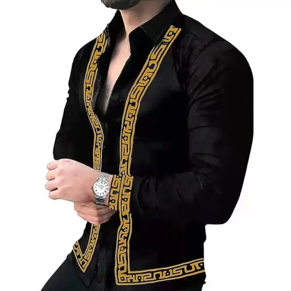 Men's Long Sleeved Evening Shirt & Featured Print - S-3XL