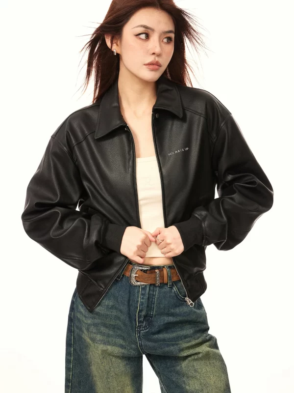 Aaisup American Retro Black Leather Jacket Short Outerwear Women Spring Autumn 2025 New Sle Motorcycle Wind PU Leather Coat... - Image 3