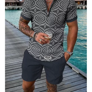 New Summer Trend Retro 3D Print Men's Tracksuit Set Casual Zipper Collar Polo Shirt And Shorts 2pcs Sets Men Clothing Pullover - Image 2
