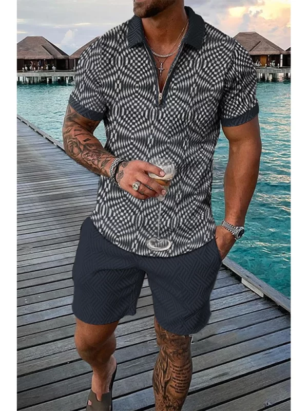 New Summer Trend Retro 3D Print Men's Tracksuit Set Casual Zipper Collar Polo Shirt And Shorts 2pcs Sets Men Clothing Pullover - Image 2