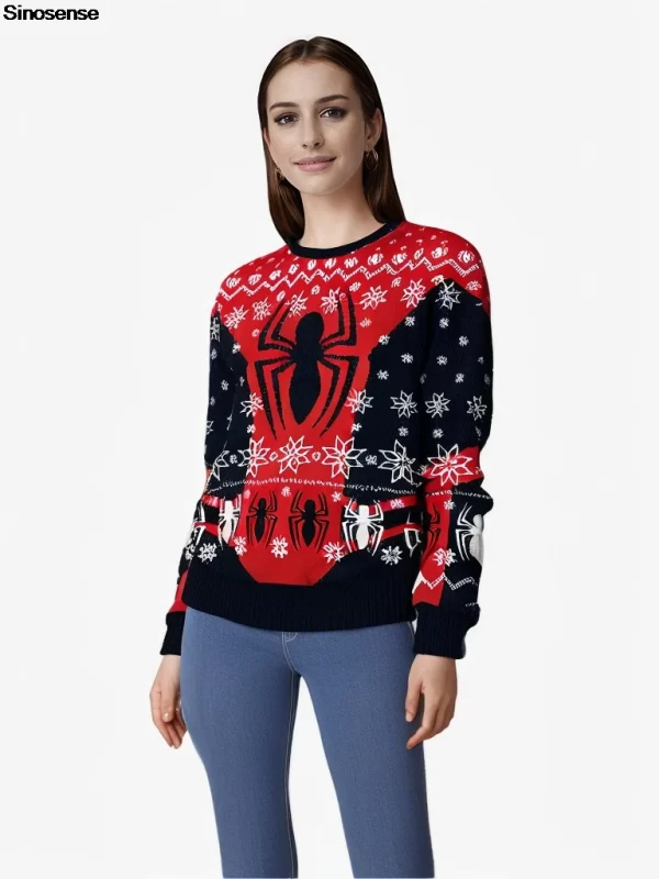 Men Women New Year Eve Xmas Sweatshirt 3D Spider Printed Holiday Party Jumper Tops Couples Pullover Ugly Christmas Sweater - Image 2