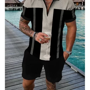 New Summer Trend Retro 3D Print Men's Tracksuit Set Casual Zipper Collar Polo Shirt And Shorts 2pcs Sets Men Clothing Pullover - Image 3