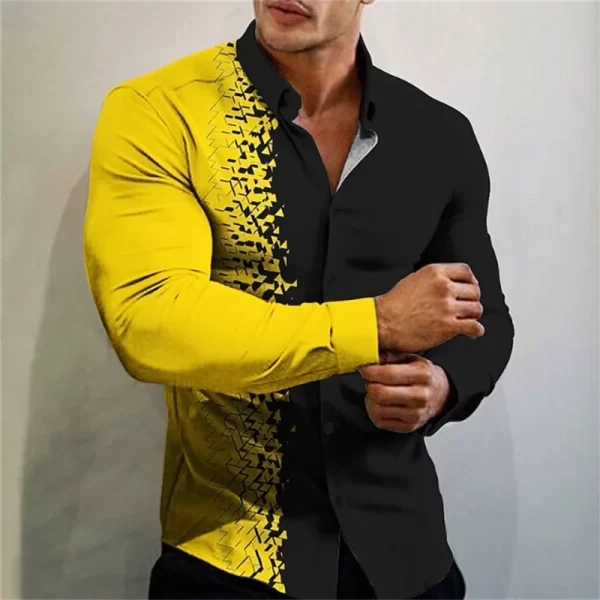 2023 men's T-shirt suit button shirt half splicing trend new geometric flower clear pattern soft and comfortable shirt clothing - Image 3