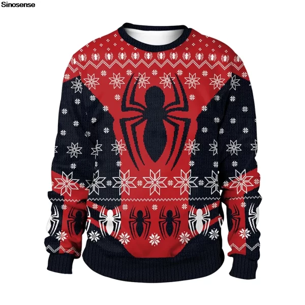 Men Women New Year Eve Xmas Sweatshirt 3D Spider Printed Holiday Party Jumper Tops Couples Pullover Ugly Christmas Sweater - Image 3