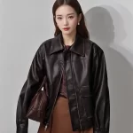 Women Retro Black PU Leather Jacket