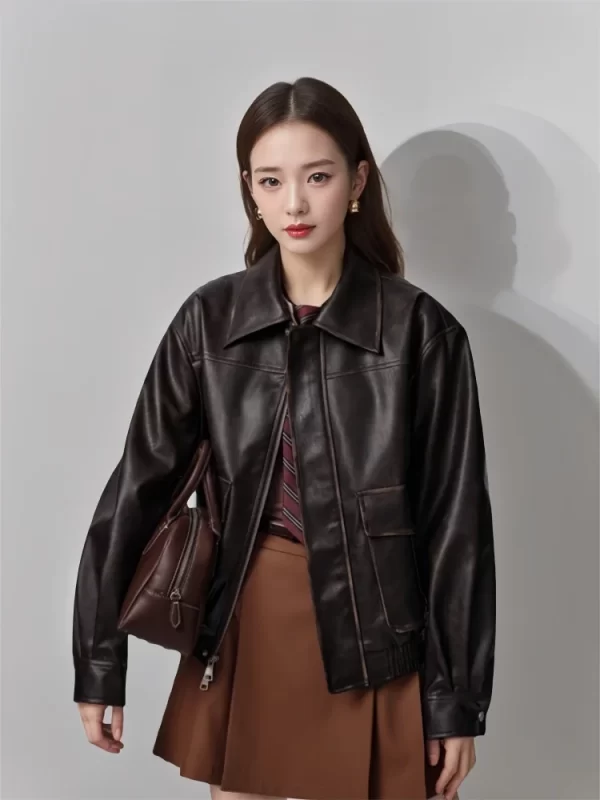 Retro Black PU Leather Jacket Women Cool Sle Short Size Small 2025 New High-End Feel Motorcycle Clothes Jacket