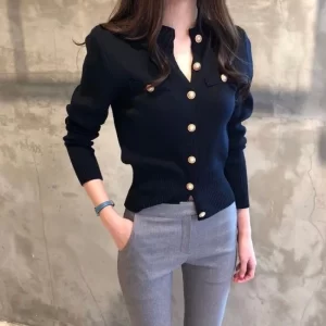 2024 Women's Clothing Sweaters autumn new slim fit knitted short thin base Jumpers retro long sleeved small jacket top Cardigan - Image 6