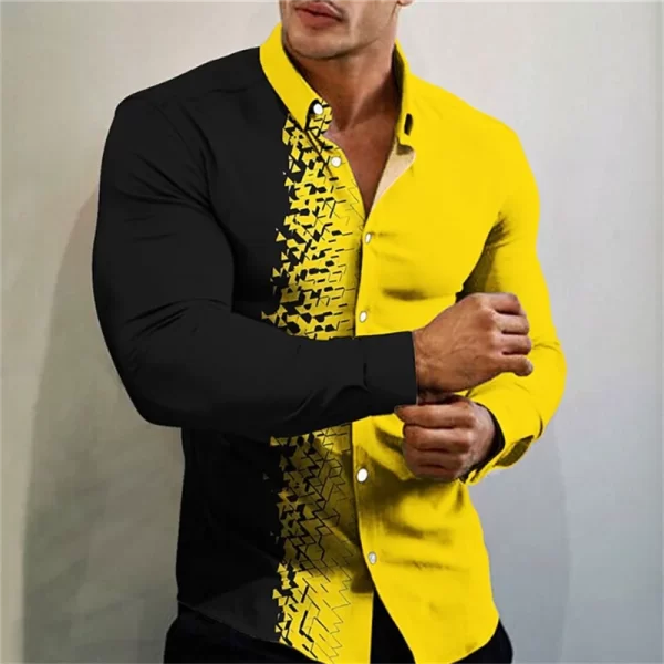 2023 men's T-shirt suit button shirt half splicing trend new geometric flower clear pattern soft and comfortable shirt clothing - Image 2