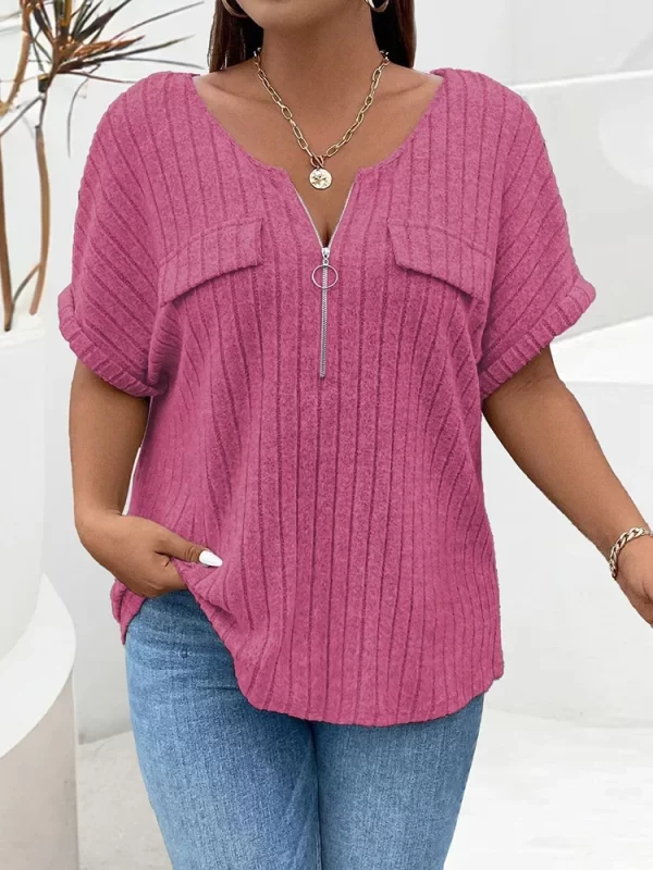 Plus Size Solid Women T shirts Fashion Women Summer New Short Sleeve Rib Knit Casual Tees Tops Female Casual Loose Street Tshirt - Image 3