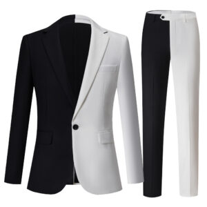 Korean Style Men's Suit Black And White Color Matching Two-piece Suit