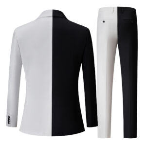 Korean Style Men's Suit Black And White Color Matching Two-piece Suit - Image 2