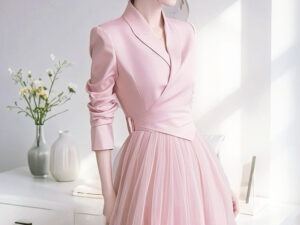 Women Long Dress Elegant Pink Suit