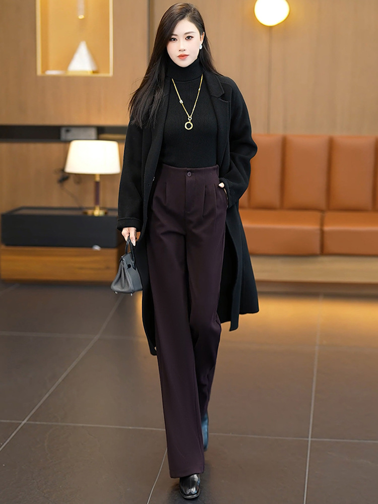 Winter Woolen Straight Pants For Women Loose Draped Casual Pants - Image 4