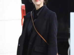 Black Slim-Fit Double-Sided Wool Coat With A Notch Collar And Padded Shoulders