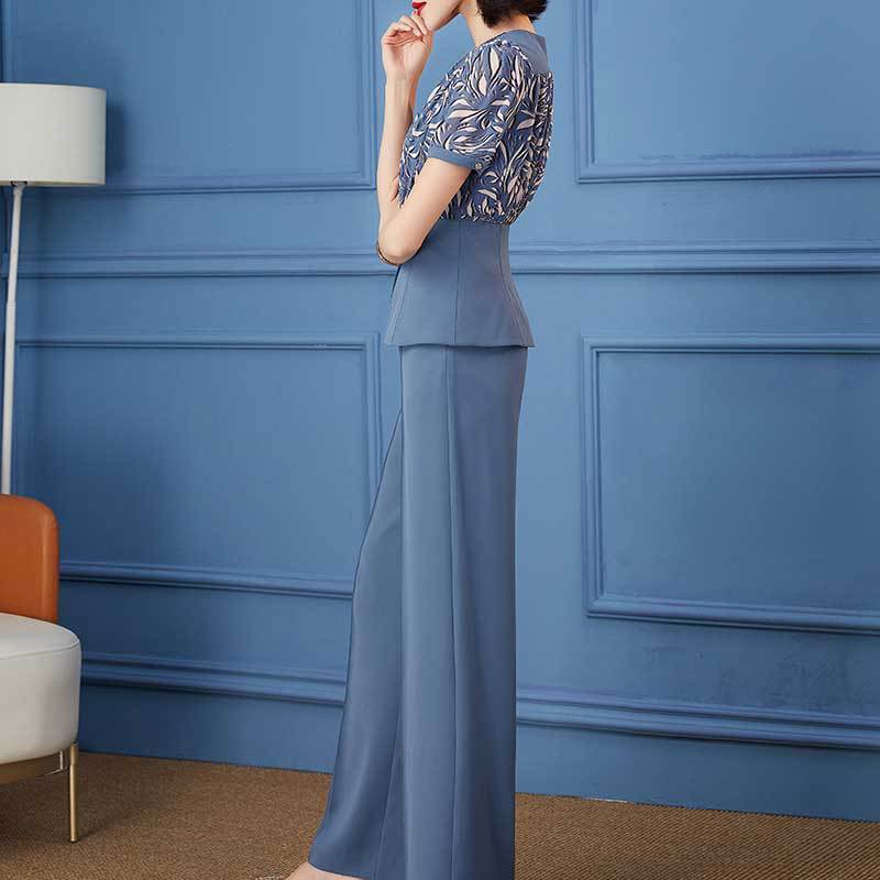 Wide-Leg Printed Chiffon Pants Suit For Women - Image 3