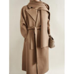 Cashmere Coat Scarf Collar Long Lace-Up Sheep Wool Coat