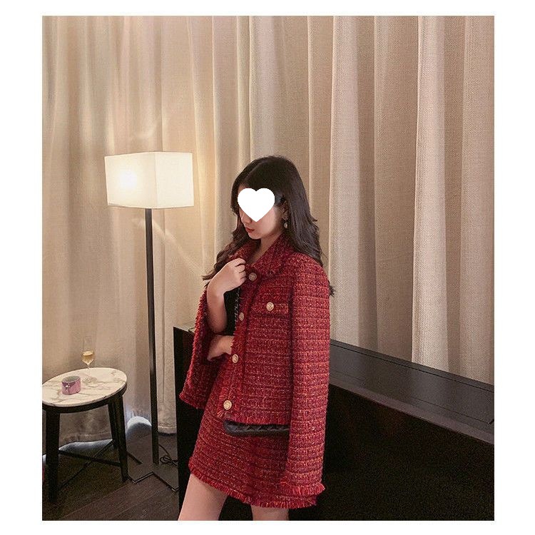 Women’s Small Fragrance Suit Skirt Two-Piece Tweed Fashion Jacket - Image 2