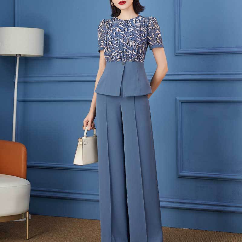 Wide-Leg Printed Chiffon Pants Suit For Women - Image 2