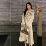 Rex Rabbit Fur Collar Double-Sided Cashmere Outwear For Women