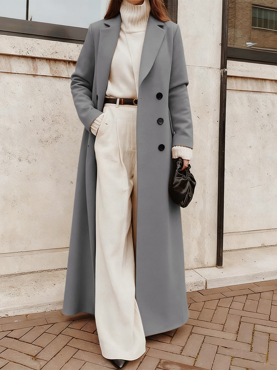 Casual Long Warm Woolen Coat - Image 5