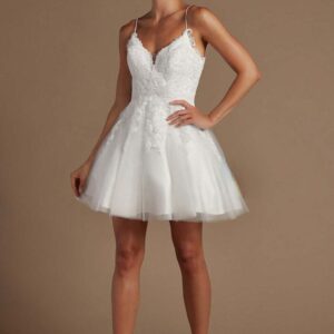 Cocktail Dress - Illusion V-Neck Embroidered Lace Babydoll Short  Cocktail/Homecoming Dress