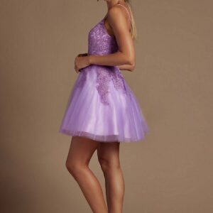 Cocktail Dress - Illusion V-Neck Embroidered Lace Babydoll Short  Cocktail/Homecoming Dress