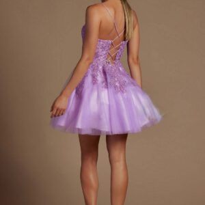 Cocktail Dress - Illusion V-Neck Embroidered Lace Babydoll Short  Cocktail/Homecoming Dress
