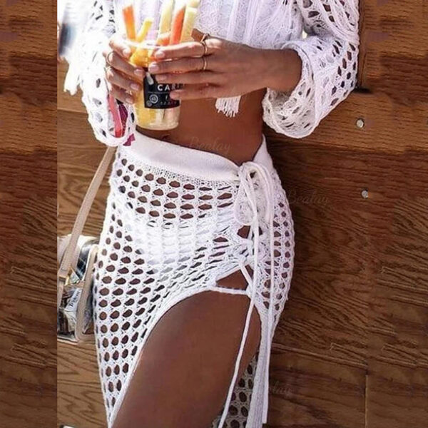 Sexy Split Hollow Fringed Knitted Summer Beach Sun Protection Skirt