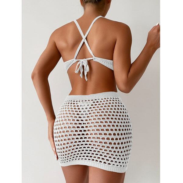 Sexy Halter Neck Knitted Hollow Short Bikini Beach Dress