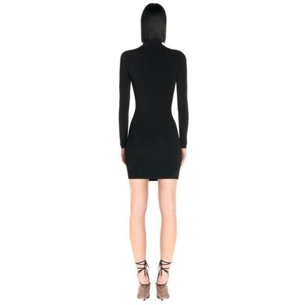Sweater Dress Stand Collar with Bandage Skirt, Three Diamond Hollows and Close Fit Long-sleeves