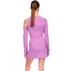 Round Neck Beaded Floral Design Nude left Shoulder Slim-Fit Long Sleeve Dress in Light Purple