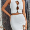 Women's White Hollow Jacket & Short Skirt Two-piece