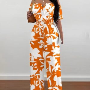 Printed Strapless Elasticated Loose-fitting Jumpsuit