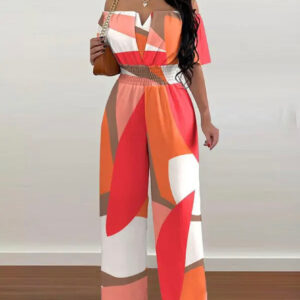 Printed Strapless Elasticated Loose-fitting Jumpsuit